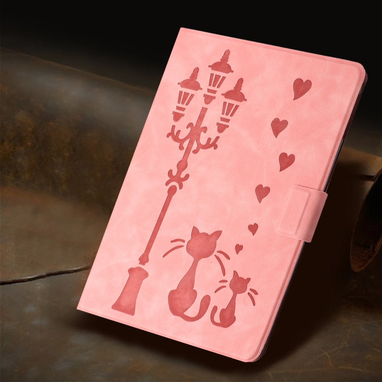 For Samsung Galaxy Tab A 10.1 2019 Embossed Couple Cat Smart Tablet Leather Case(Pink) by bashfashion