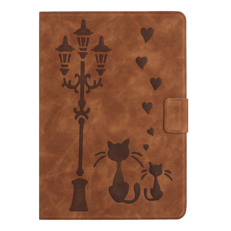 For Samsung Galaxy Tab A7 Lite Embossed Couple Cat Smart Tablet Leather Case(Brown) by bashfashion