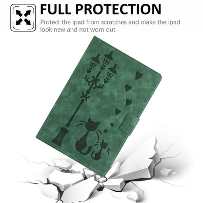 For Samsung Galaxy Tab A11 / A9 Embossed Couple Cat Smart Tablet Leather Case(Green) by bashfashion