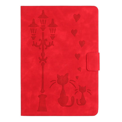 For Samsung Galaxy Tab A11 / A9 Embossed Couple Cat Smart Tablet Leather Case(Red) by bashfashion