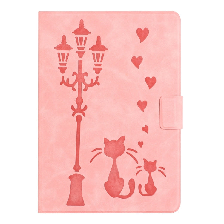 For Samsung Galaxy Tab A11 / A9 Embossed Couple Cat Smart Tablet Leather Case(Pink) by bashfashion