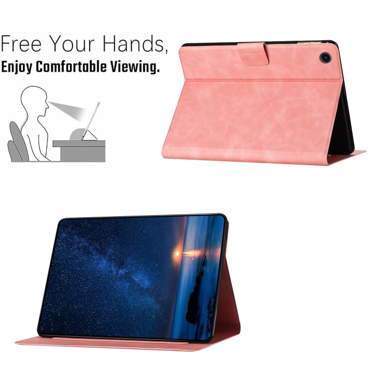 For Samsung Galaxy Tab A11 / A9 Embossed Couple Cat Smart Tablet Leather Case(Pink) by bashfashion