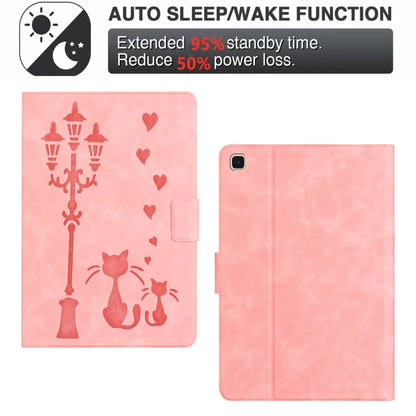 For Samsung Galaxy Tab S6 Lite Embossed Couple Cat Smart Tablet Leather Case(Pink) by bashfashion