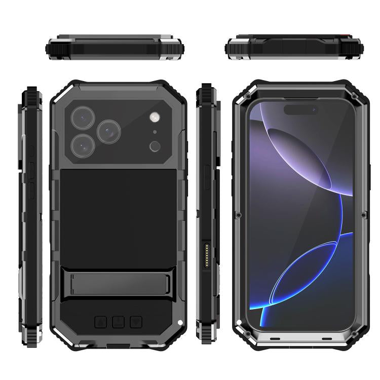 For iPhone 17 Pro Max R-JUST Life Waterproof Dustproof Shockproof Holder Phone Case(Black) by R-JUST