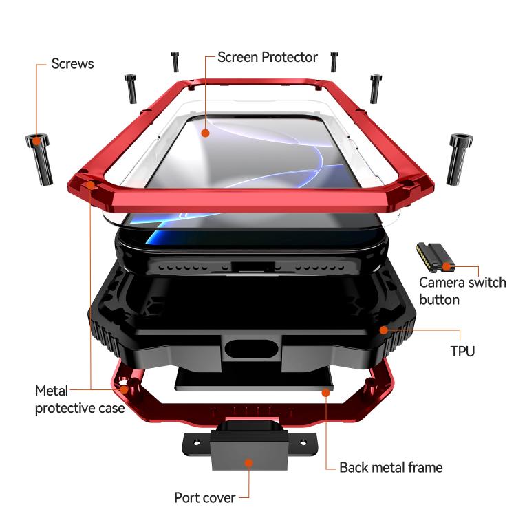 For iPhone 17 Pro Max R-JUST Life Waterproof Dustproof Shockproof Holder Phone Case(Red) by R-JUST