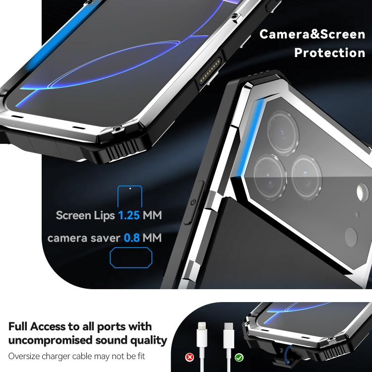 For iPhone 17 Pro Max R-JUST Life Waterproof Dustproof Shockproof Holder Phone Case(Silver) by R-JUST