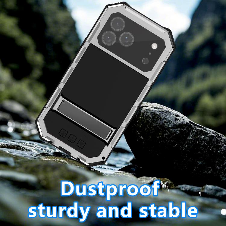 For iPhone 17 Pro Max R-JUST Life Waterproof Dustproof Shockproof Holder Phone Case(Silver) by R-JUST