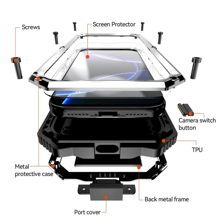 For iPhone 17 Pro R-JUST Life Waterproof Dustproof Shockproof Holder Phone Case(Silver) by R-JUST