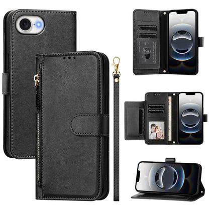 For iPhone 16e Multi-Card Slots Zipper Wallet Leather Phone Case(Black) by bashfashion