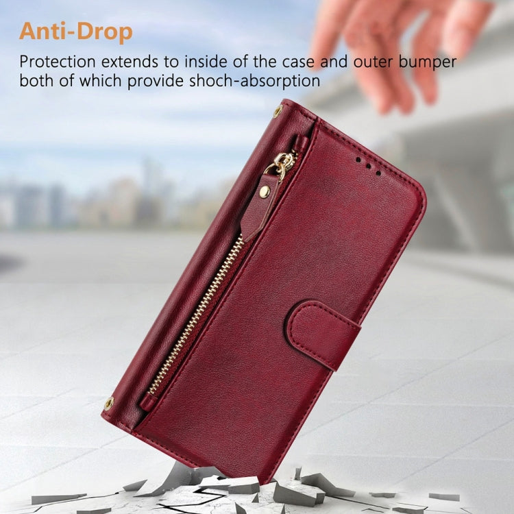 For iPhone 16e Multi-Card Slots Zipper Wallet Leather Phone Case(Dark Red) by bashfashion