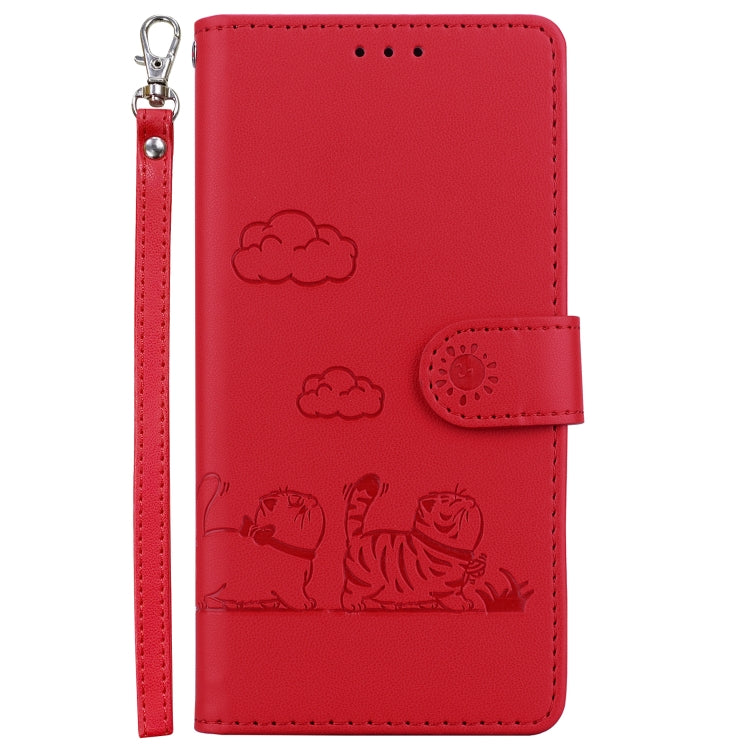 For iPhone 16e Cute Cats RFID Leather Phone Case(Red) by bashfashion