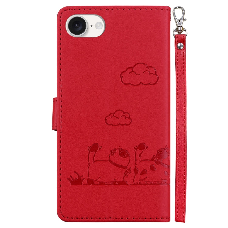 For iPhone 16e Cute Cats RFID Leather Phone Case(Red) by bashfashion