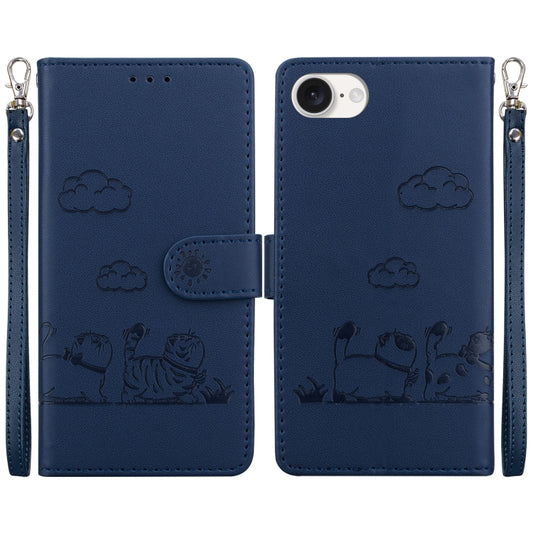 For iPhone 16e Cute Cats RFID Leather Phone Case(Blue) by bashfashion