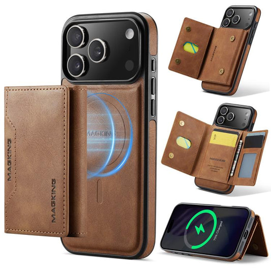 For iPhone 17 Pro Max MAGKING K2 Series MagSafe RFID Card Bag Detachable Phone Case(Brown) by MAGKING