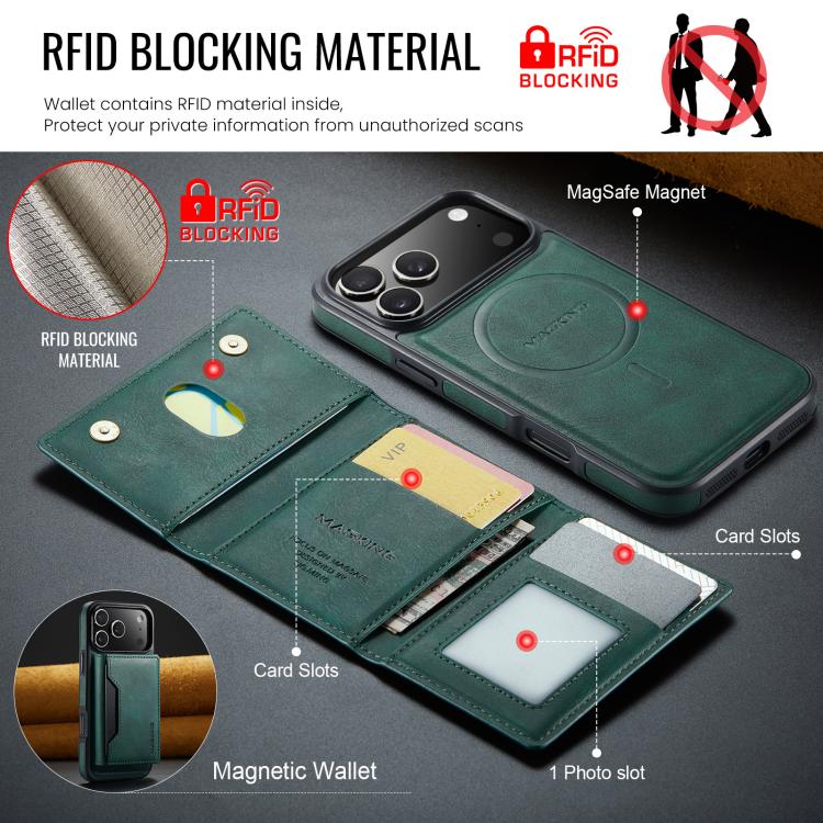 For iPhone 17 Pro Max MAGKING K2 Series MagSafe RFID Card Bag Detachable Phone Case(Green) by MAGKING