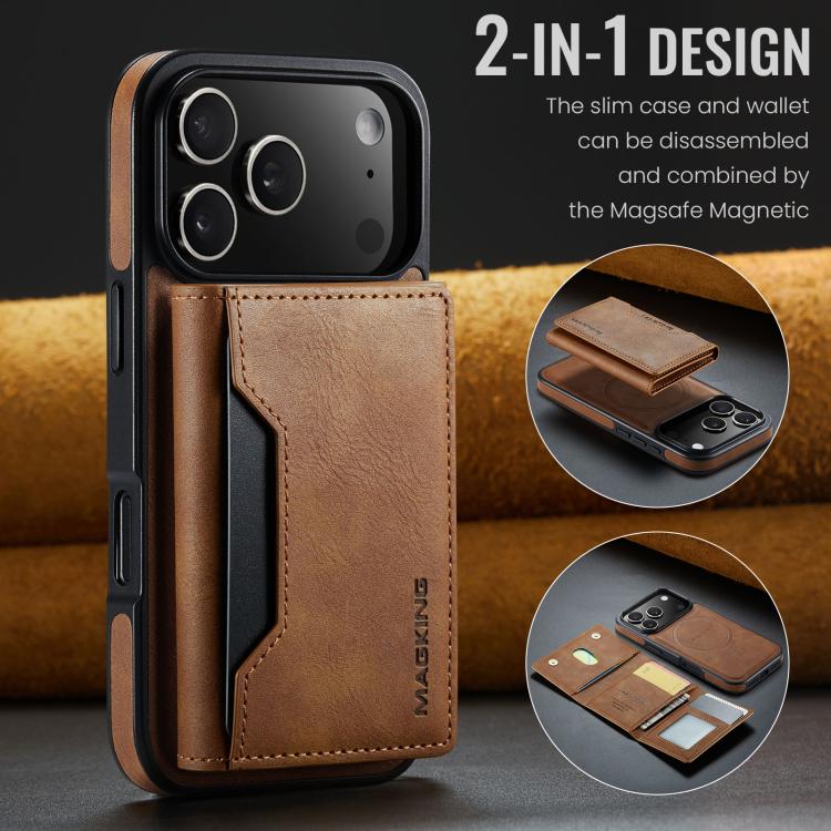 For iPhone 17 Pro MAGKING K2 Series MagSafe RFID Card Bag Detachable Phone Case(Brown) by MAGKING