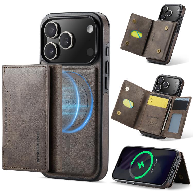 For iPhone 17 Pro MAGKING K2 Series MagSafe RFID Card Bag Detachable Phone Case(Coffee) by MAGKING