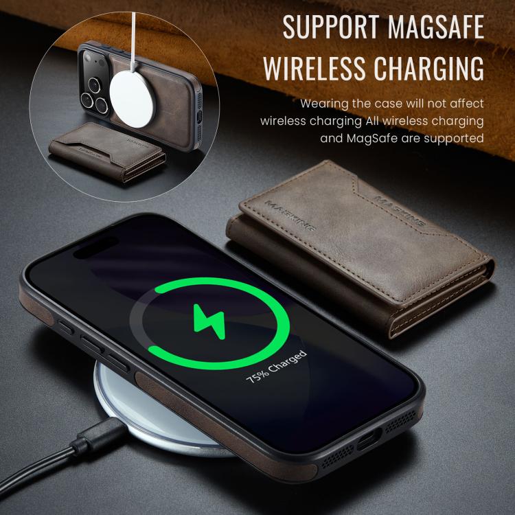 For iPhone 17 Pro MAGKING K2 Series MagSafe RFID Card Bag Detachable Phone Case(Coffee) by MAGKING