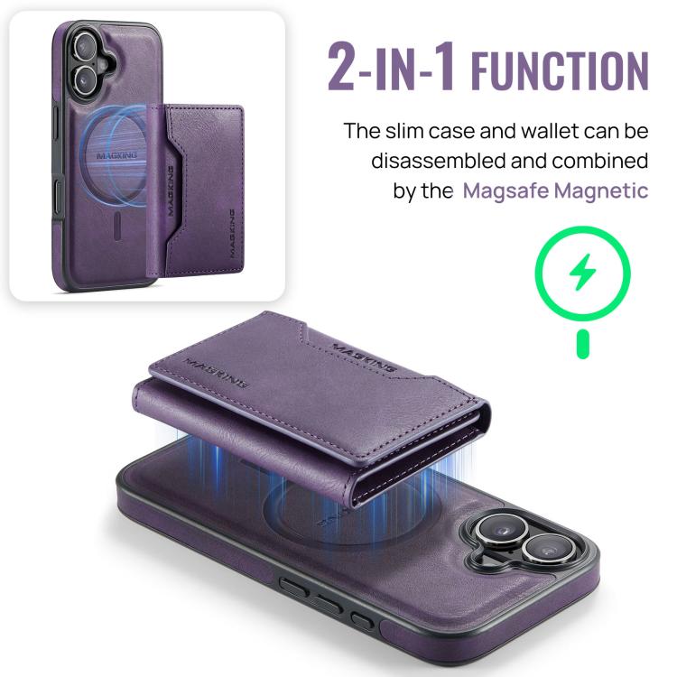 For iPhone 17 MAGKING K2 Series MagSafe RFID Card Bag Detachable Phone Case(Purple) by MAGKING
