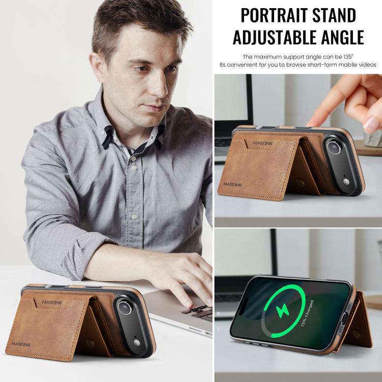 For iPhone 17 Air MAGKING K2 Series MagSafe RFID Card Bag Detachable Phone Case(Brown) by MAGKING