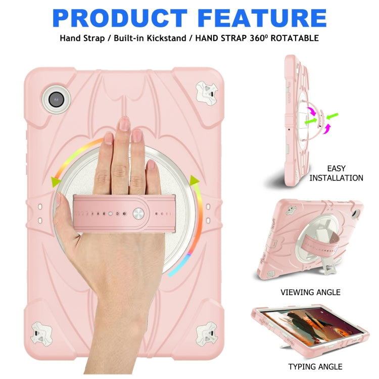 For Samsung Galaxy Tab A8 Bat Hand Grip Turntable Stand Tablet Case(Pink White) by bashfashion