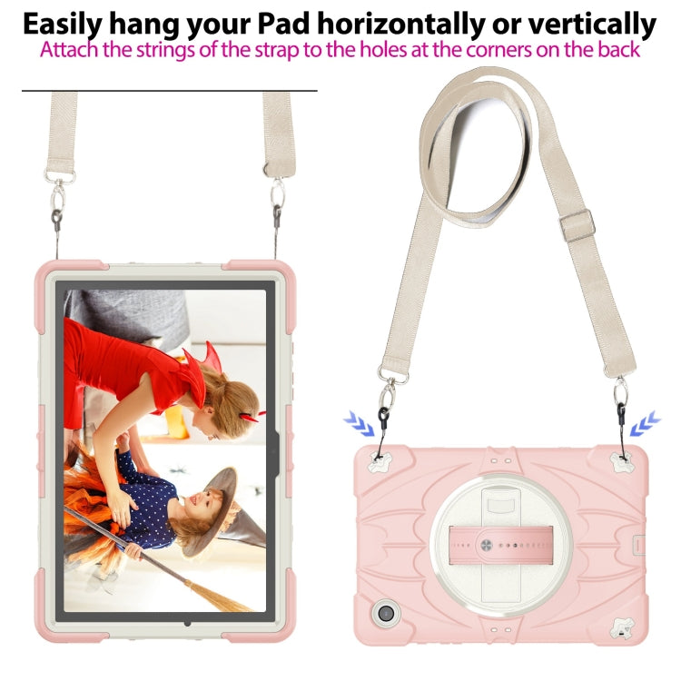 For Samsung Galaxy Tab A8 Bat Hand Grip Turntable Stand Tablet Case(Pink White) by bashfashion