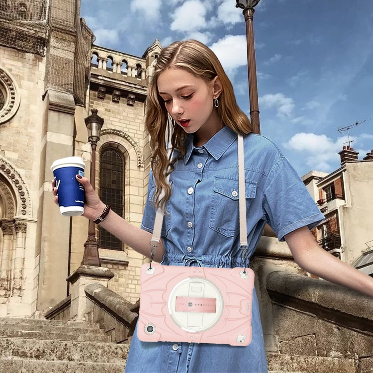 For Samsung Galaxy Tab A8 Bat Hand Grip Turntable Stand Tablet Case(Pink White) by bashfashion