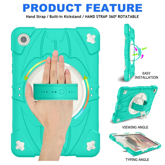 For Samsung Galaxy Tab A9+ Bat Hand Grip Turntable Stand Tablet Case(Mint Green White) by bashfashion