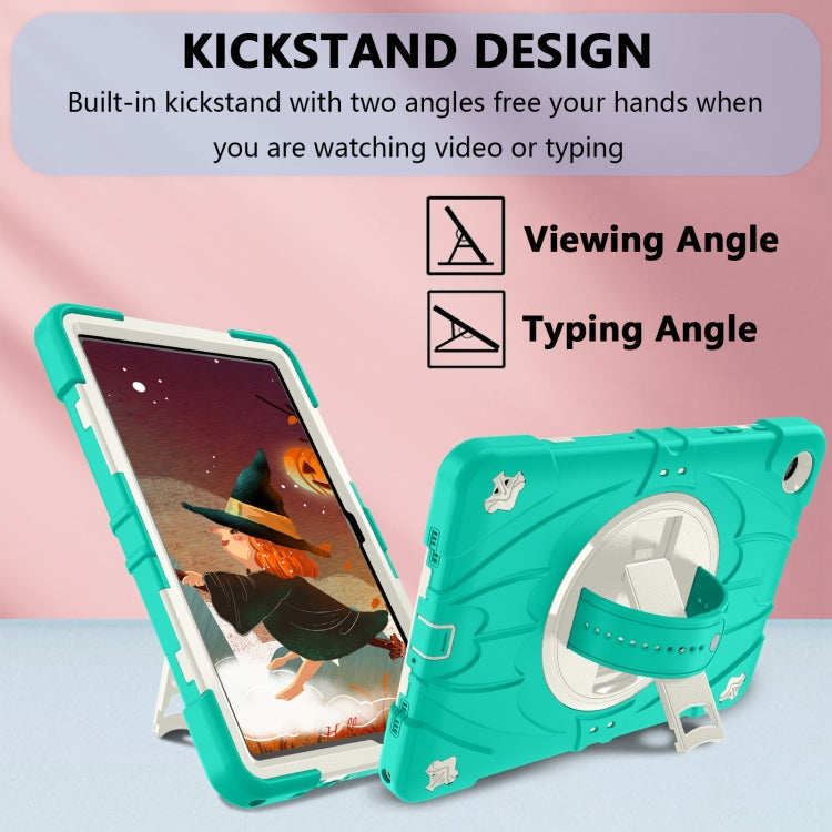 For Samsung Galaxy Tab A9+ Bat Hand Grip Turntable Stand Tablet Case(Mint Green White) by bashfashion