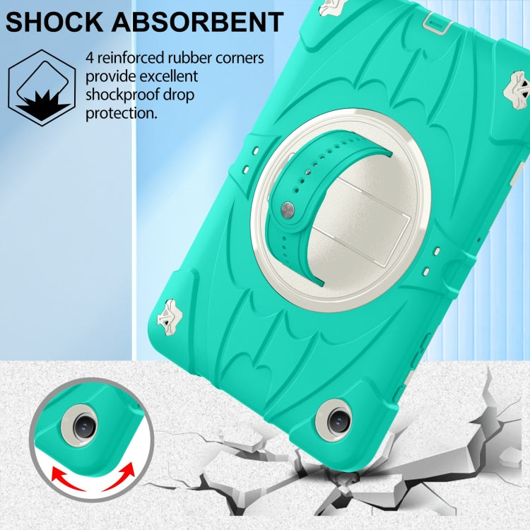 For Samsung Galaxy Tab A9+ Bat Hand Grip Turntable Stand Tablet Case(Mint Green White) by bashfashion