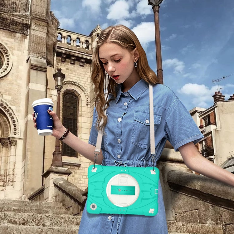 For Samsung Galaxy Tab A9+ Bat Hand Grip Turntable Stand Tablet Case(Mint Green White) by bashfashion