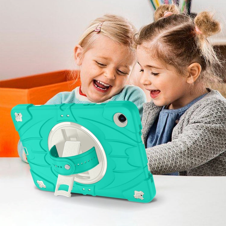 For Samsung Galaxy Tab A9+ Bat Hand Grip Turntable Stand Tablet Case(Mint Green White) by bashfashion