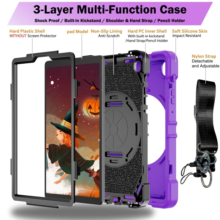For Samsung Galaxy Tab A7 Lite Bat Hand Grip Turntable Stand Tablet Case(Purple Black) by bashfashion