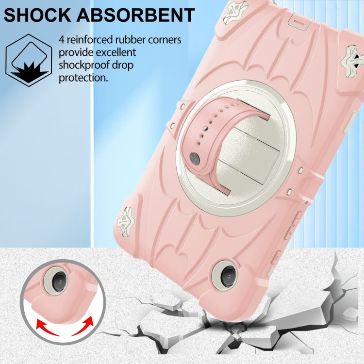 For Samsung Galaxy Tab A9 Bat Hand Grip Turntable Stand Tablet Case(Pink White) by bashfashion