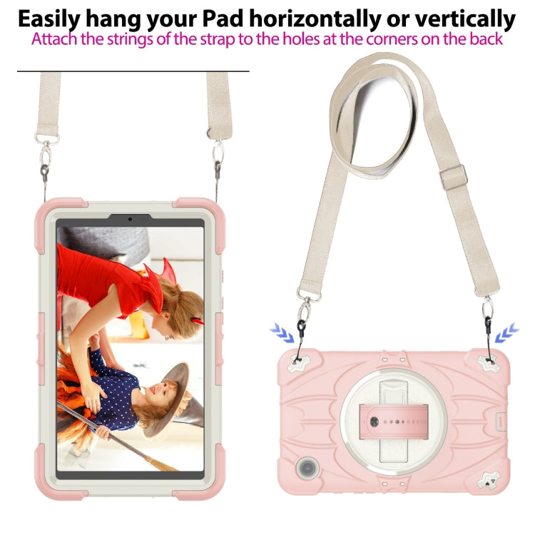 For Samsung Galaxy Tab A9 Bat Hand Grip Turntable Stand Tablet Case(Pink White) by bashfashion