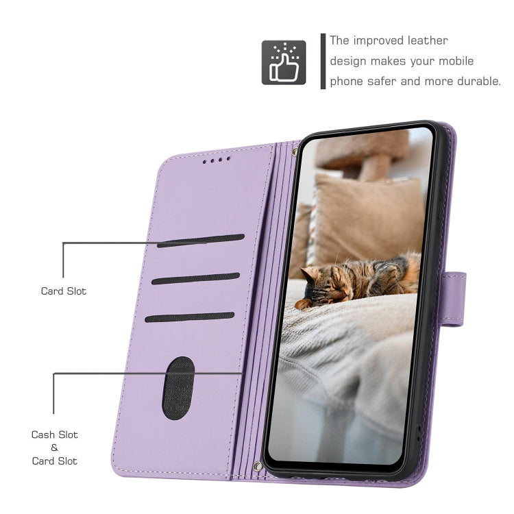 For iPhone 16e Embossed Kitten Phone Leather Case with Lanyard(Purple) by bashfashion