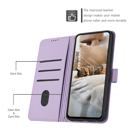 For iPhone 16e Embossed Kitten Phone Leather Case with Lanyard(Purple) by bashfashion