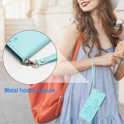 For iPhone 16e Embossed Kitten Phone Leather Case with Lanyard(Mint Green) by bashfashion