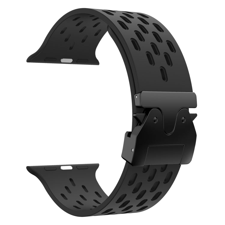 For Apple Watch 46mm / 49mm / 45mm / 44mm Mesh Silicone Buckle Watch Band(Black) by bashfashion