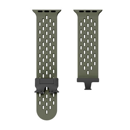 For Apple Watch 46mm / 49mm / 45mm / 44mm Mesh Silicone Buckle Watch Band(Army Green) by bashfashion