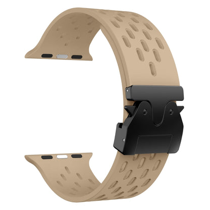 For Apple Watch 46mm / 49mm / 45mm / 44mm Mesh Silicone Buckle Watch Band(Milk Tea) by bashfashion