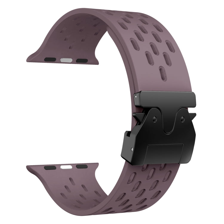For Apple Watch 46mm / 49mm / 45mm / 44mm Mesh Silicone Buckle Watch Band(Smoky Purple) by bashfashion
