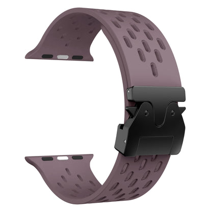 For Apple Watch 46mm / 49mm / 45mm / 44mm Mesh Silicone Buckle Watch Band(Smoky Purple) by bashfashion