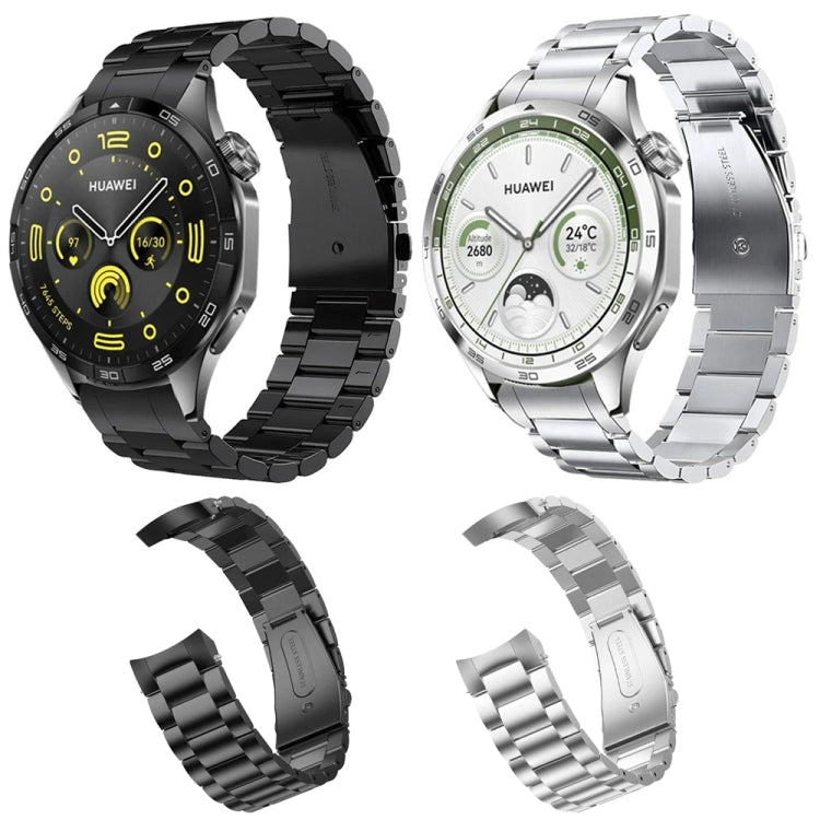 For Huawei Watch GT 5 46mm Curved Flat Buckle Three Beads Stainless Steel Watch Band(Silver) by bashfashion