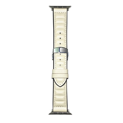 For Apple Watch 46mm / 49mm / 45mm / 44mm Striations Genuine Leather Butterfly Buckle Watch Band(Beige) by bashfashion