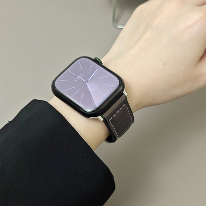For Apple Watch 46mm / 49mm / 45mm / 44mm Striations Genuine Leather Butterfly Buckle Watch Band(Deep Coffee) by bashfashion