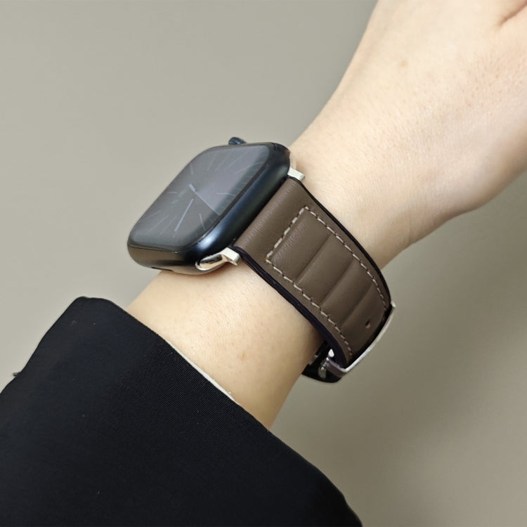 For Apple Watch 42mm / 41mm / 40mm / 38mm Striations Genuine Leather Butterfly Buckle Watch Band(Brown) by bashfashion