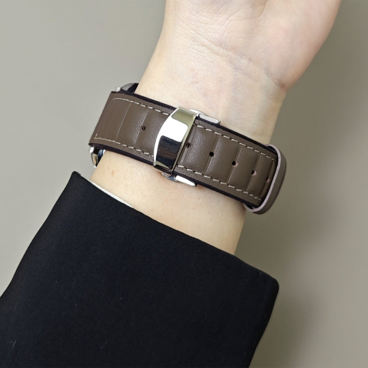 For Apple Watch 42mm / 41mm / 40mm / 38mm Striations Genuine Leather Butterfly Buckle Watch Band(Brown) by bashfashion