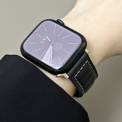 For Apple Watch 42mm / 41mm / 40mm / 38mm Striations Genuine Leather Butterfly Buckle Watch Band(Black) by bashfashion