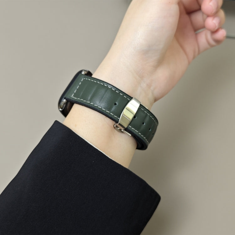 For Apple Watch 42mm / 41mm / 40mm / 38mm Striations Genuine Leather Butterfly Buckle Watch Band(Forest Green) by bashfashion
